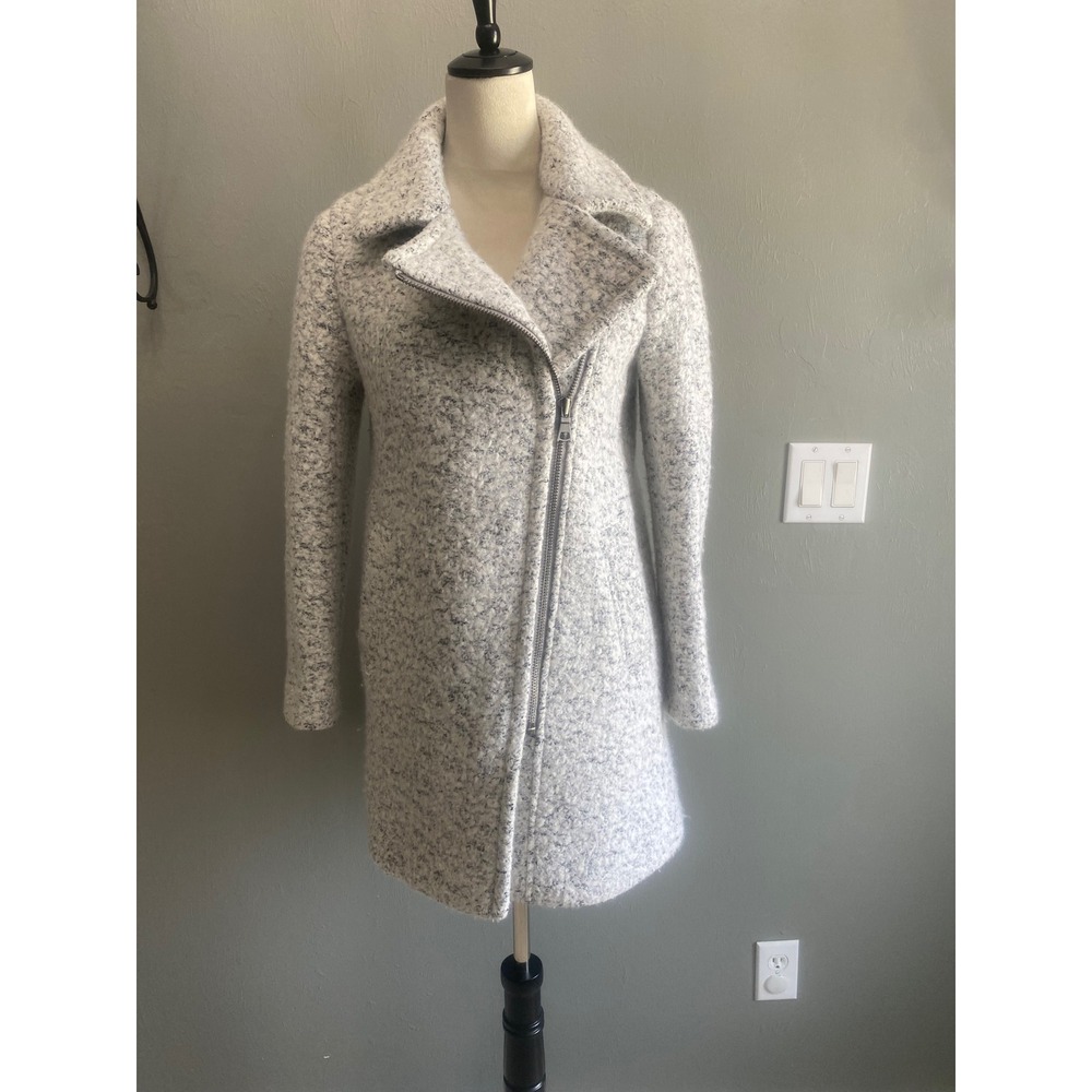 LOFT Outlet Petite Grey Marled Boucle Asymmetrical Zip Moto Coat Size SP